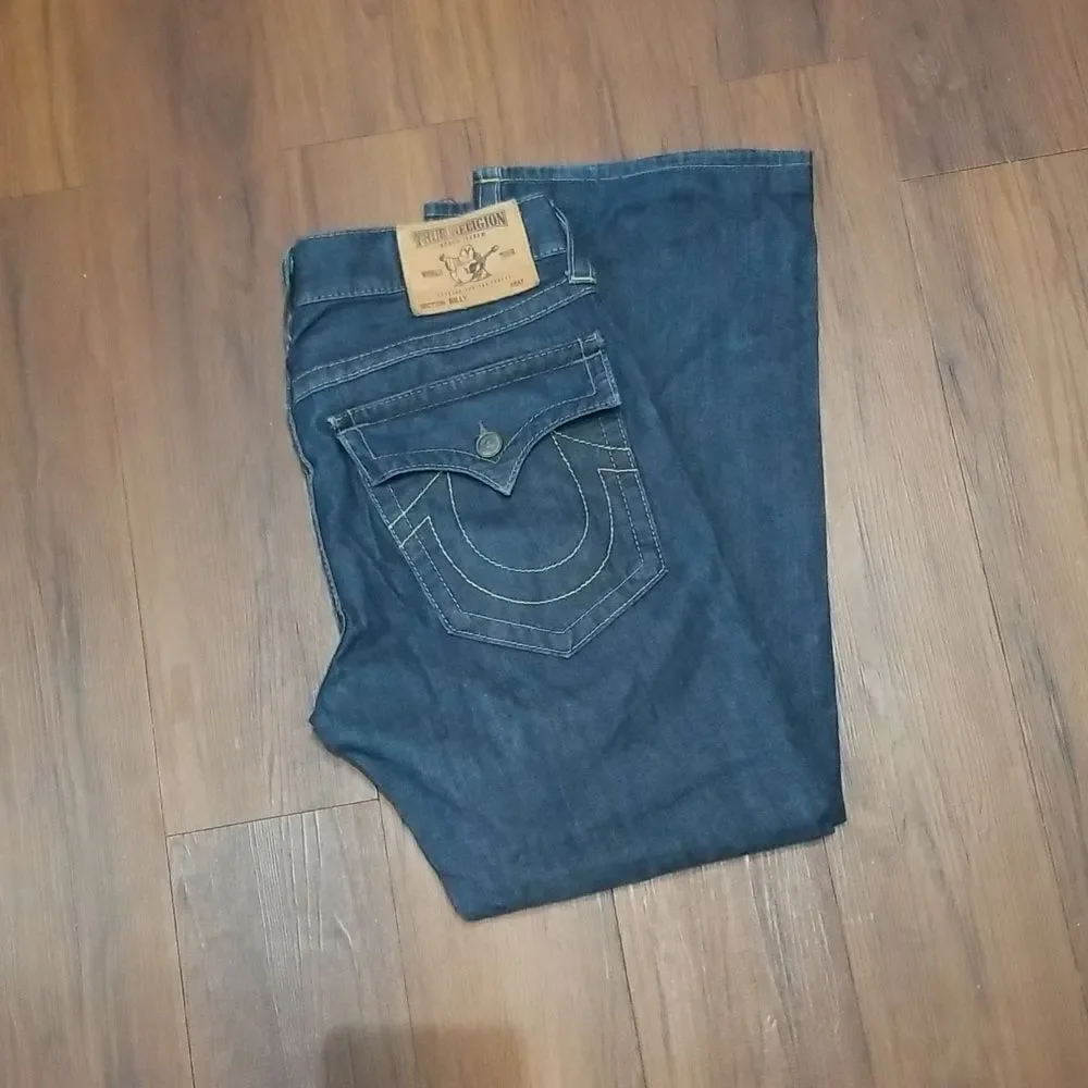 True Religion Jeans Billy 34 waist x  29 inseam Stitch Blue Denim Dark Wash